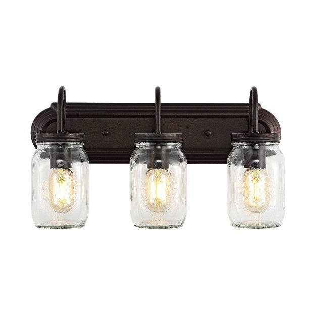 Led 3 light Gaines Industrial Iron Mason Jar Wall Sconce Oil Rubbed Bronze clear Jonathan Y