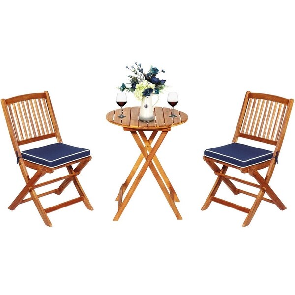 3 Pieces Patio Folding Bistro Set with Padded Cushion and Round Coffee Table