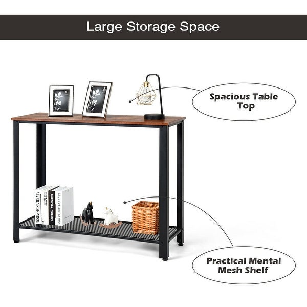 Costway Console Sofa Table W/ Storage Shelf Metal Frame Wood Look