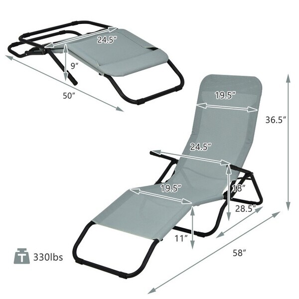 2 Pieces Folding Portable Patio Chaise Lounger with Rocking Design-Light Green - 58