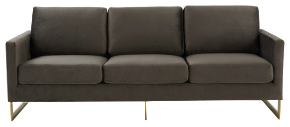 LeisureMod LA83DGR Lincoln Dark Grey Modern Mid Century Velvet Sofa Gold Frame   Contemporary   Sofas   by clickhere2shop  Houzz