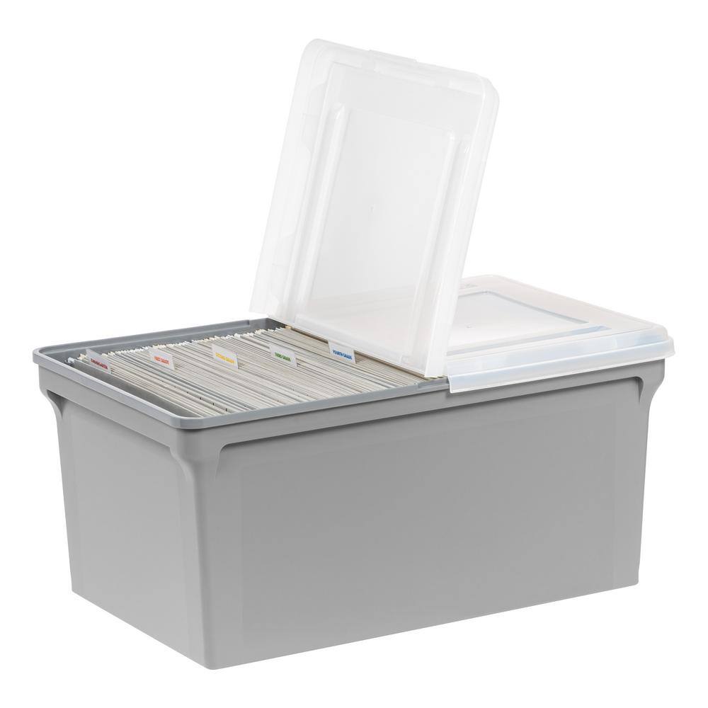 IRIS 44 qts. Wing-Lid Latter Size File Organizer Box in Gray with Clear Lid 500228