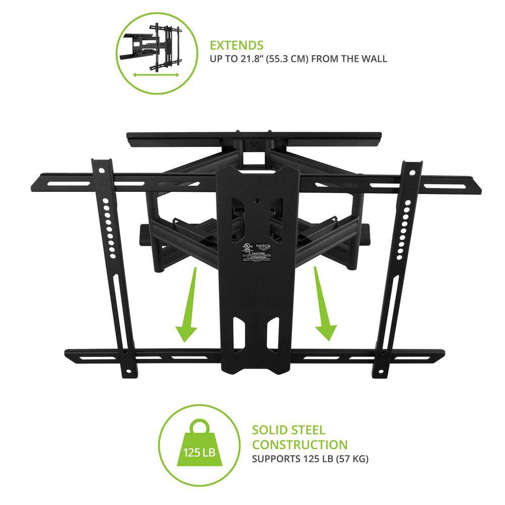 KANTO Full Motion TV Wall Mount with 22 in. Extension from Wall for 37 in. - 75 in. TVs UL Certified in Black PDX650