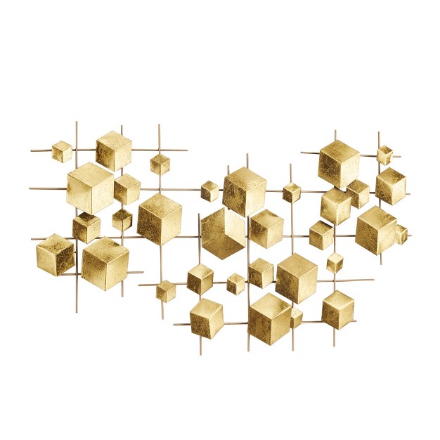 Metal Geometric 3d Cube Relief Wall Decor Gold Cosmoliving By Cosmopolitan