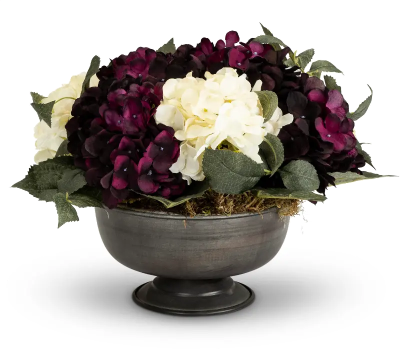 Faux Plum Hydrangea Bowl Floral Arrangement