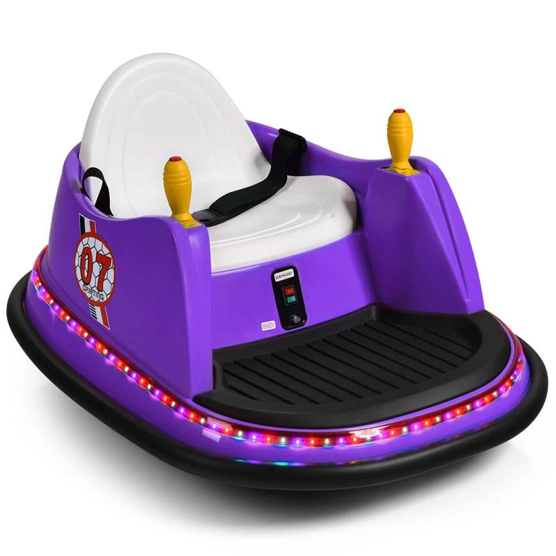 6V Kids Ride On Bumper Car 360-Degree Spin Race Toy with Dual Joysticks, Flashing LED Light, Remote Control