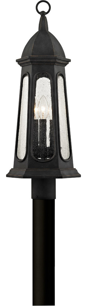 Astor 3 Light Outdoor Light Post  Vintage Iron Finish  Clear Seeded Glass   Traditional   Post Lights   by Buildcom  Houzz