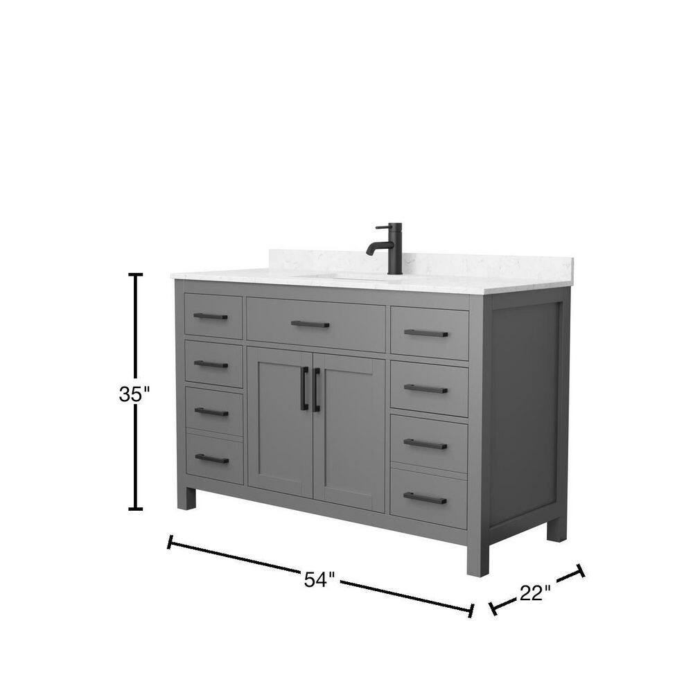 Wyndham Collection Beckett 54 in. W x 22 in. D x 35 in. H Single Sink Bathroom Vanity in Dark Gray with Carrara Cultured Marble Top WCG242454SGBCCUNSMXX