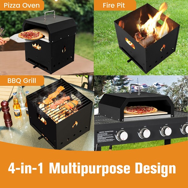 Costway 4 in 1 Multipurpose Outdoor Pizza Oven Wood Fired 2 layer Detachable Oven