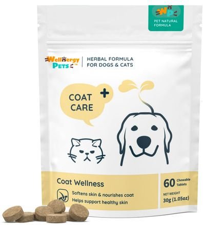 Wellnergy Pets Herbal Qbow Coat Care Supplement for Dogs and Cats， 60 count