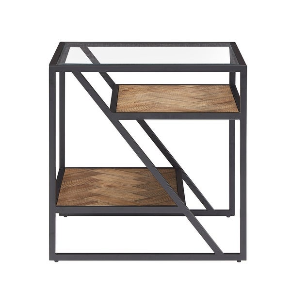 Kita Black Metal Parquet Wood and Glass End Table by iNSPIRE Q Modern - End Table