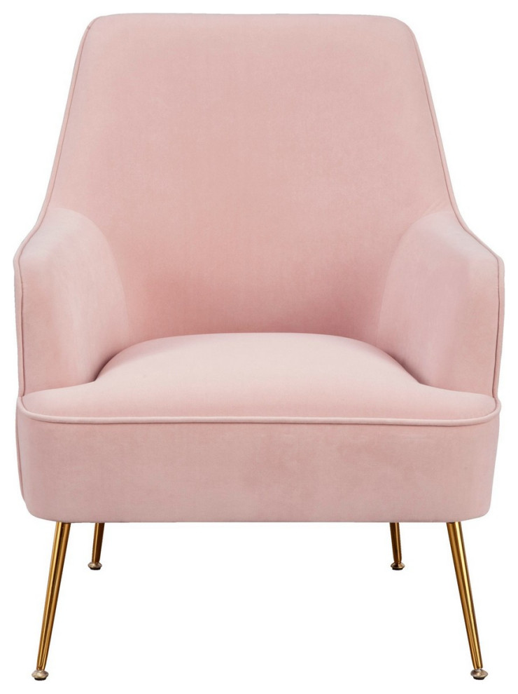 Benzara BM261858 Accent Chair With T Cushioned Seat and Metal Legs  Pink   Midcentury   Armchairs And Accent Chairs   by VirVentures  Houzz