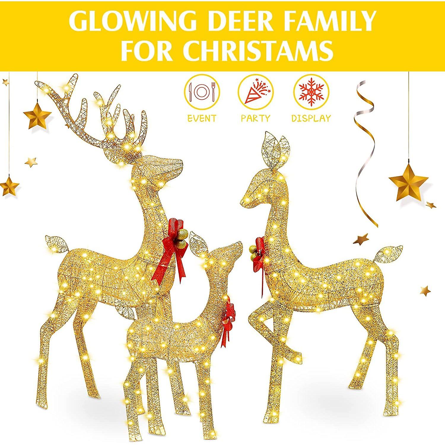 Christmas Lighted Reindeer Family Outdoor Christmas Yard Decoration Large Holiday Lighted Deer Set For Yard Art Indoor Outdoor Lawn Decor (gold， Big)