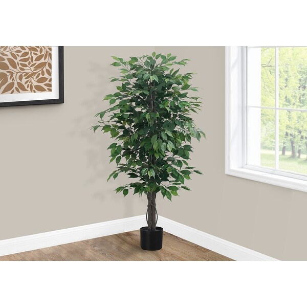 Artificial Plant，58 Tall，Ficus Tree，Indoor，Faux，Fake，Floor，Greenery，Potted，Decorative，Green Leaves，Black Pot