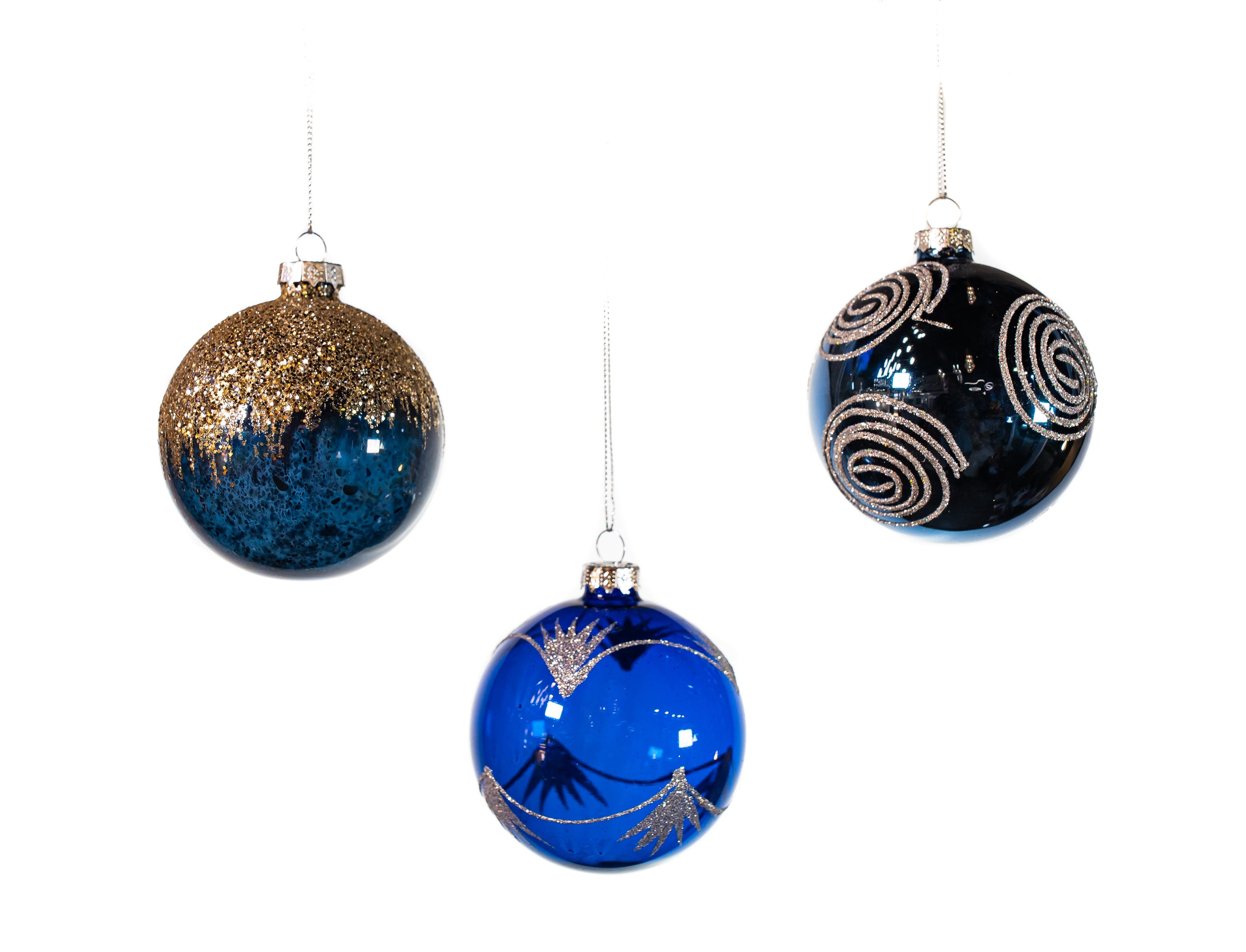 3 Midnight Blue Assorted Ornament Set Of 12