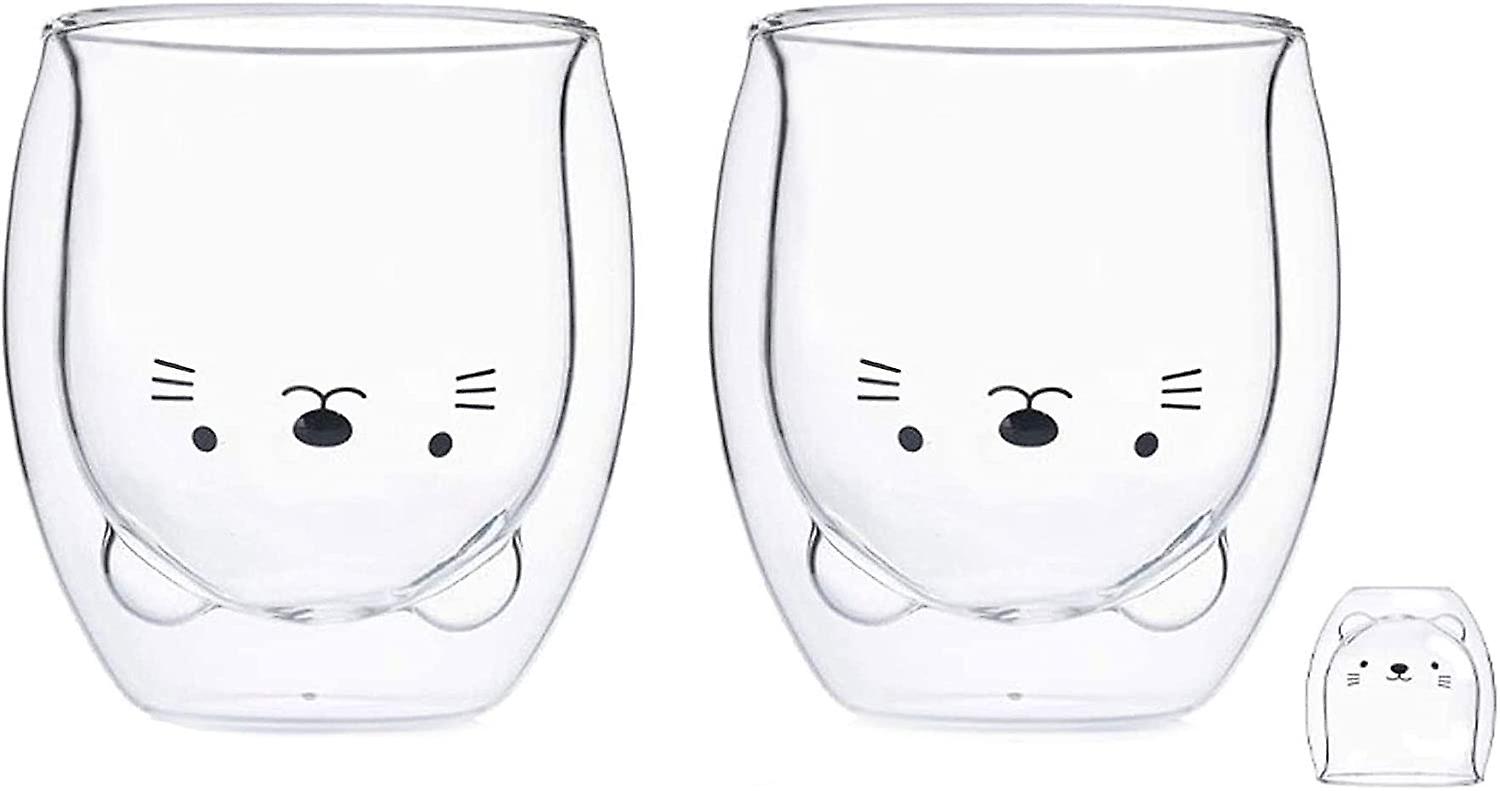 Cute Mugs Double Wall Insulated Glass Espresso Cup Coffee Cup， Tea Cup， Milk Cup， Gigt For Personal Birthday And Office 250ml/8.4oz (cute Mugs Cat+cat