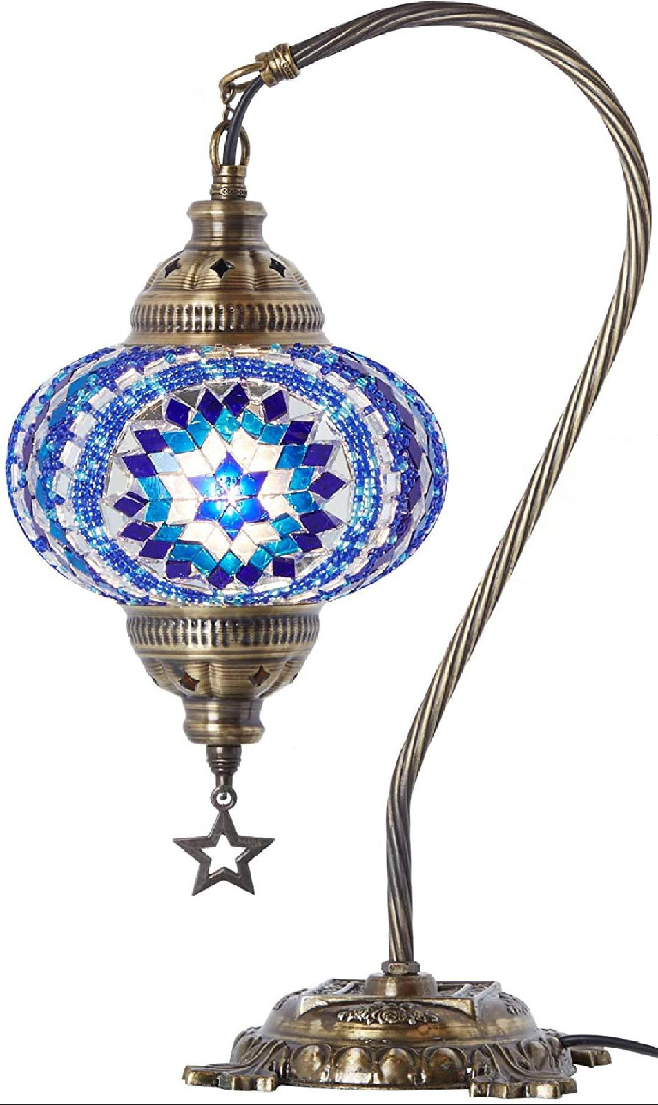 Turkish Moroccan Mosaic Table Lamp With US Plug & Socket, Swan Neck Handmade Desk Bedside Table Night Lamp Decorative  Lamp Light, Antique