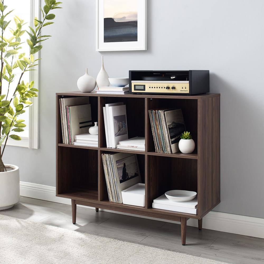 CROSLEY FURNITURE Liam 36 in. Walnut Engineered Wood 6-Shelf Accent Bookcase CF1121-WA