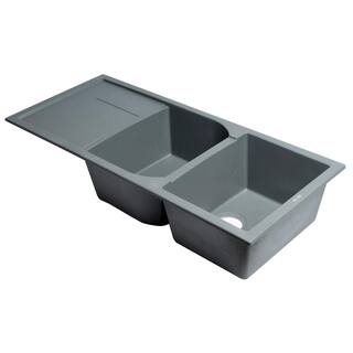 ALFI BRAND Drop-In Granite Composite 45.75 in. 5050 Double Bowl Kitchen Sink in Titanium AB4620DI-T