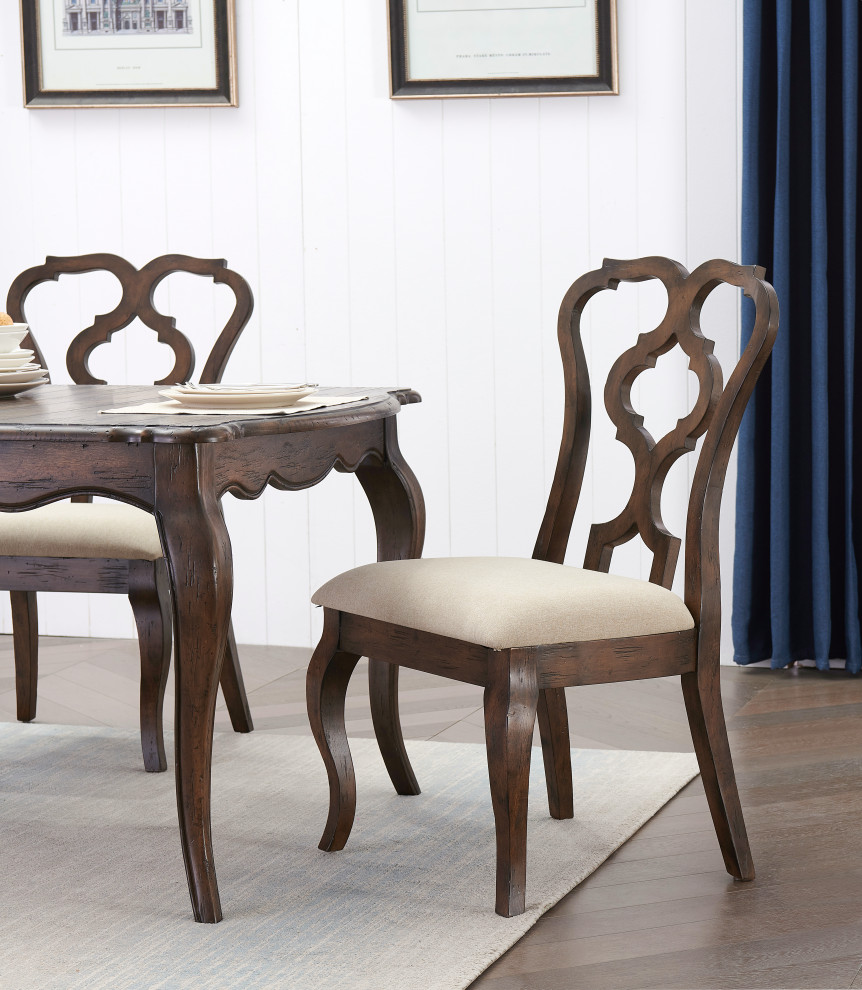 Chateau Brown Upholstered Dining Side Chairs  Set of 2   Mediterranean   Dining Chairs   by Coast to Coast Imports  LLC  Houzz