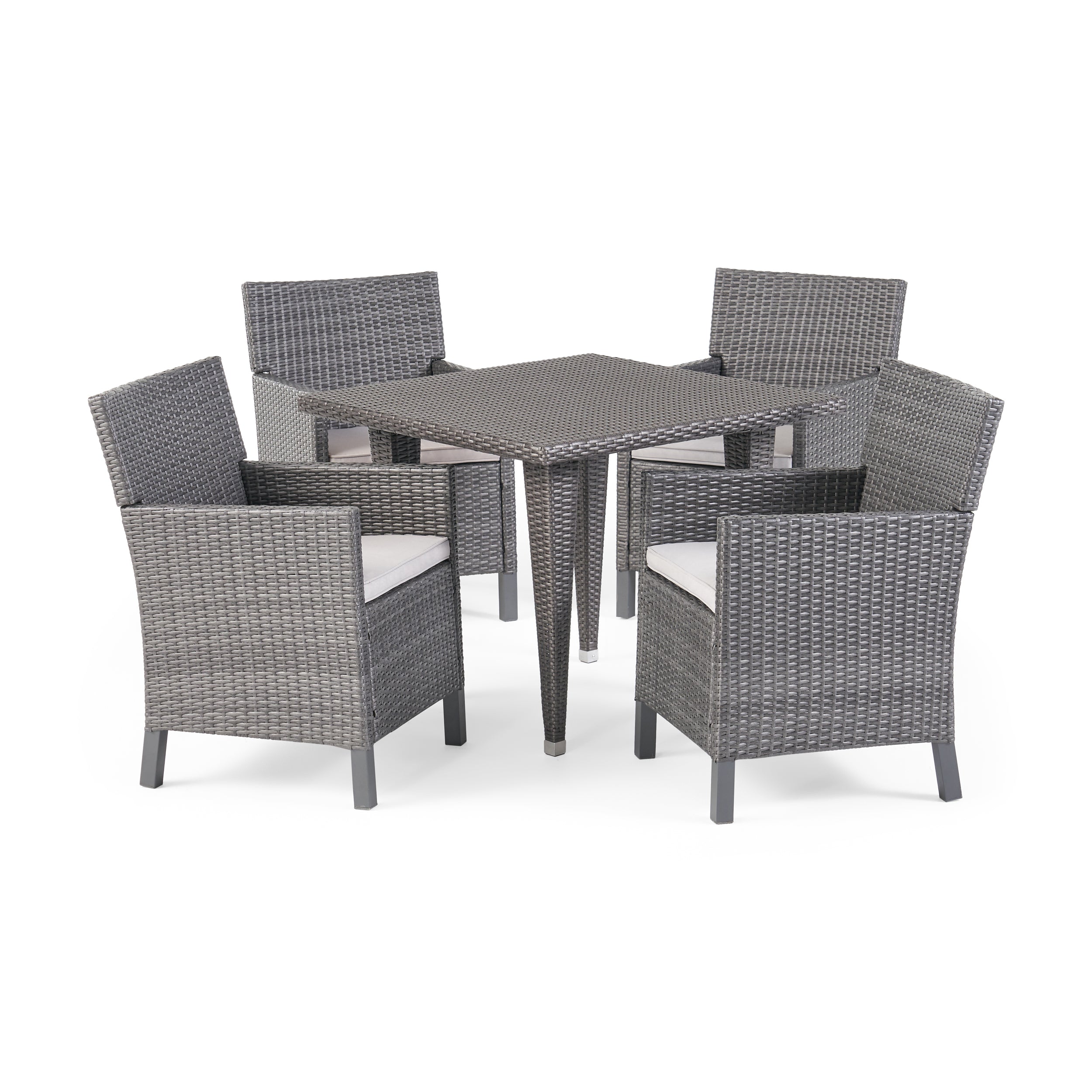 Cerrenne Outdoor 5 Piece Wicker Dining Set with Water Resistant Cushions