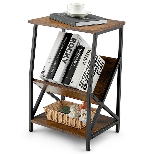 3 Tier End Table Industrial Side Table w Storage Rack Bedside Table