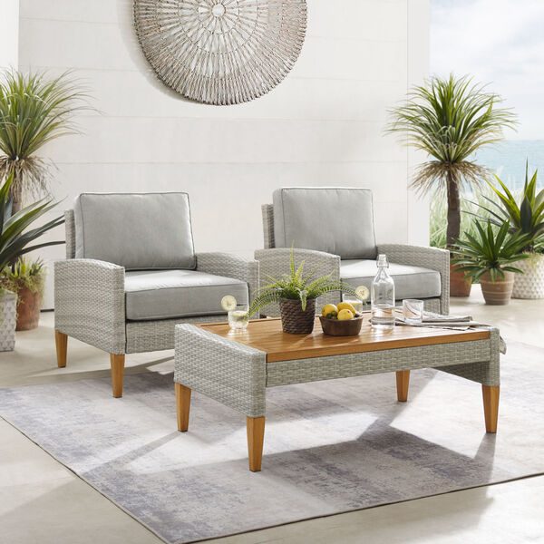 Capella Gray Outdoor Wicker Chair Set - Coffee table and Two Chair