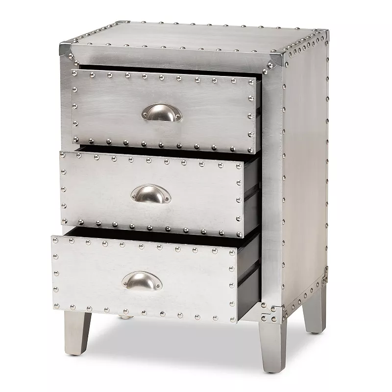 Baxton Studio Claude Silver 3-Drawer Nightstand