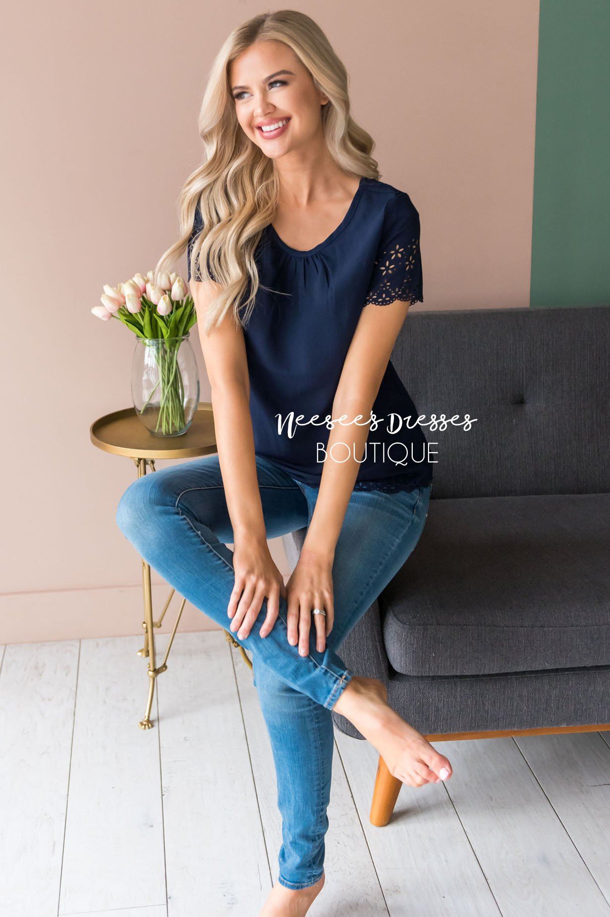 Living In The Moment Modest Eyelet Blouse