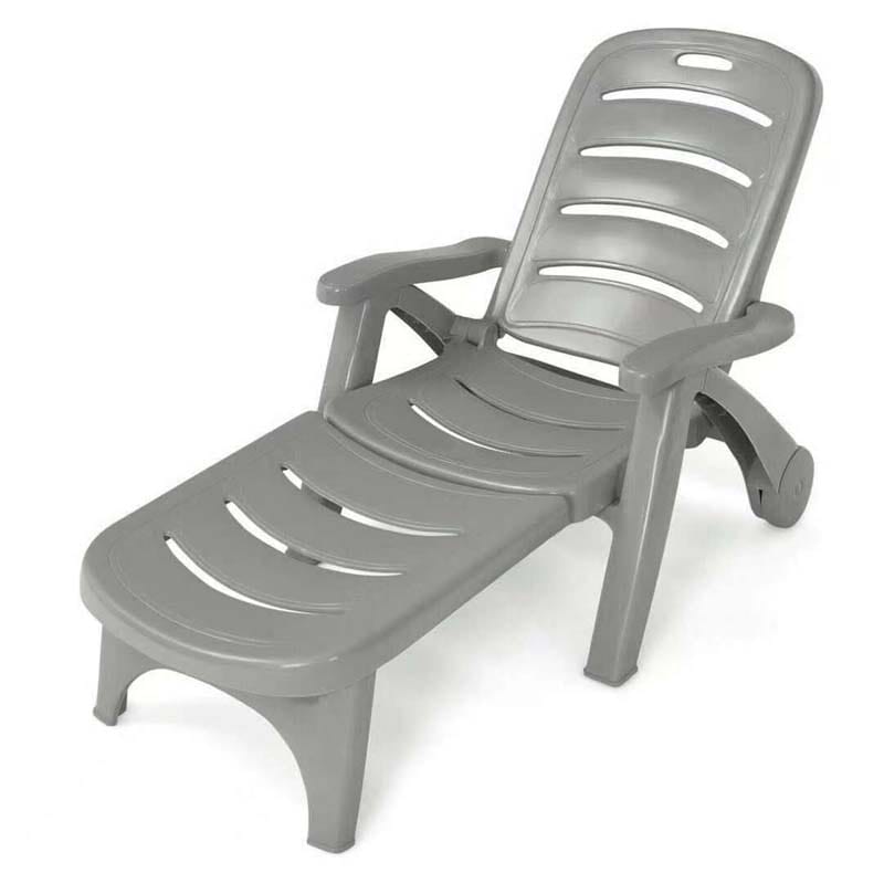 Rolling Folding Plastic Pool Lounge Chair with Armrests, 5-Position Outdoor Sun Lounger Patio Deck Chair Beach Chair