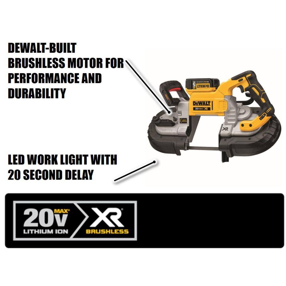 DW 20V MAX Cordless Brushless 5 in. Dual Switch Bandsaw with (2) 20V 5.0Ah Batteries and Charger DCS376P2