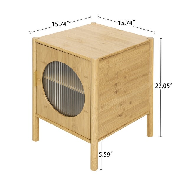 1 Door Nightstand Bamboo End Table for Bedroom Living Room