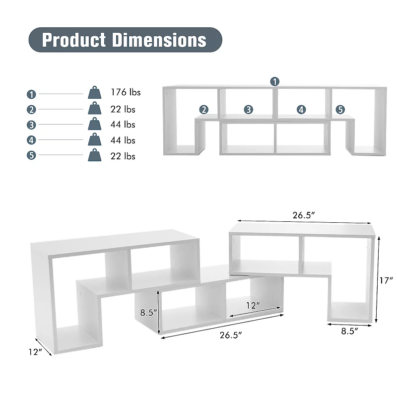 3 Pieces Adjustable TV Stand for TVs up to 65 Inch with Shelves