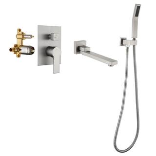 Nestfair Single-Handle Wall Mount Roman Tub Faucet with Hand Shower in Brushed Nickel SMD8030N