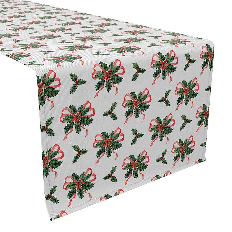 Table Runner， 100% Cotton， 16x90， Holly and Ribbons