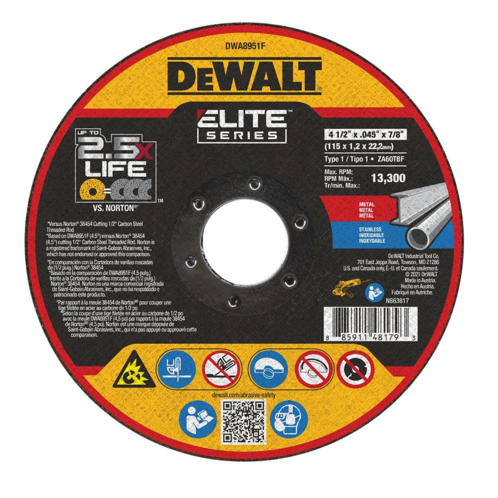 DW 4-1/2 x .045 x 7/8 T1 XP CER Cut-Off Wheel DWA8951F from DW