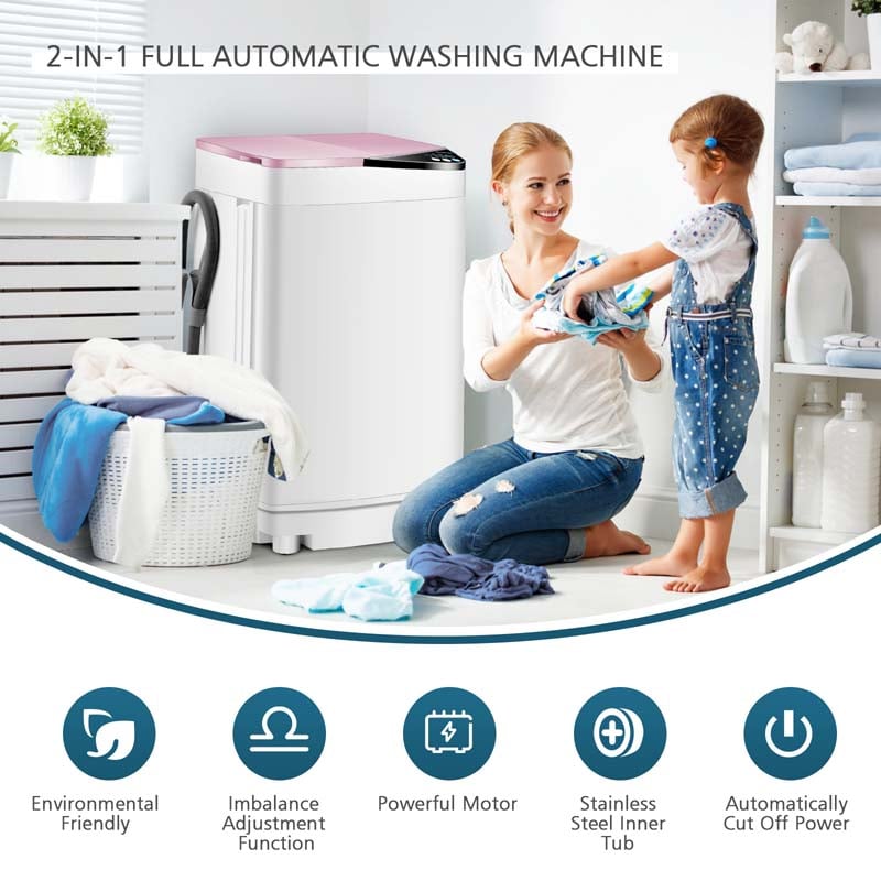 7.7 lbs Full-Automatic Washing Machine Portable Washer & Spin Dryer Built-in Germicidal UV Light & Drain Pump