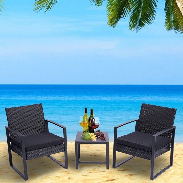 3-Piece Outdoor Garden Furniture Sets for 2， PE Wicker Rattan Chairs Conversation Sets with Coffee Table for Yard and Bistro - Overstock - 37426688