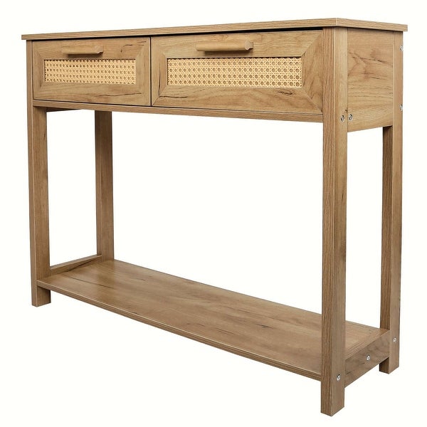 Rattan Design Console Table with 2 Drawers