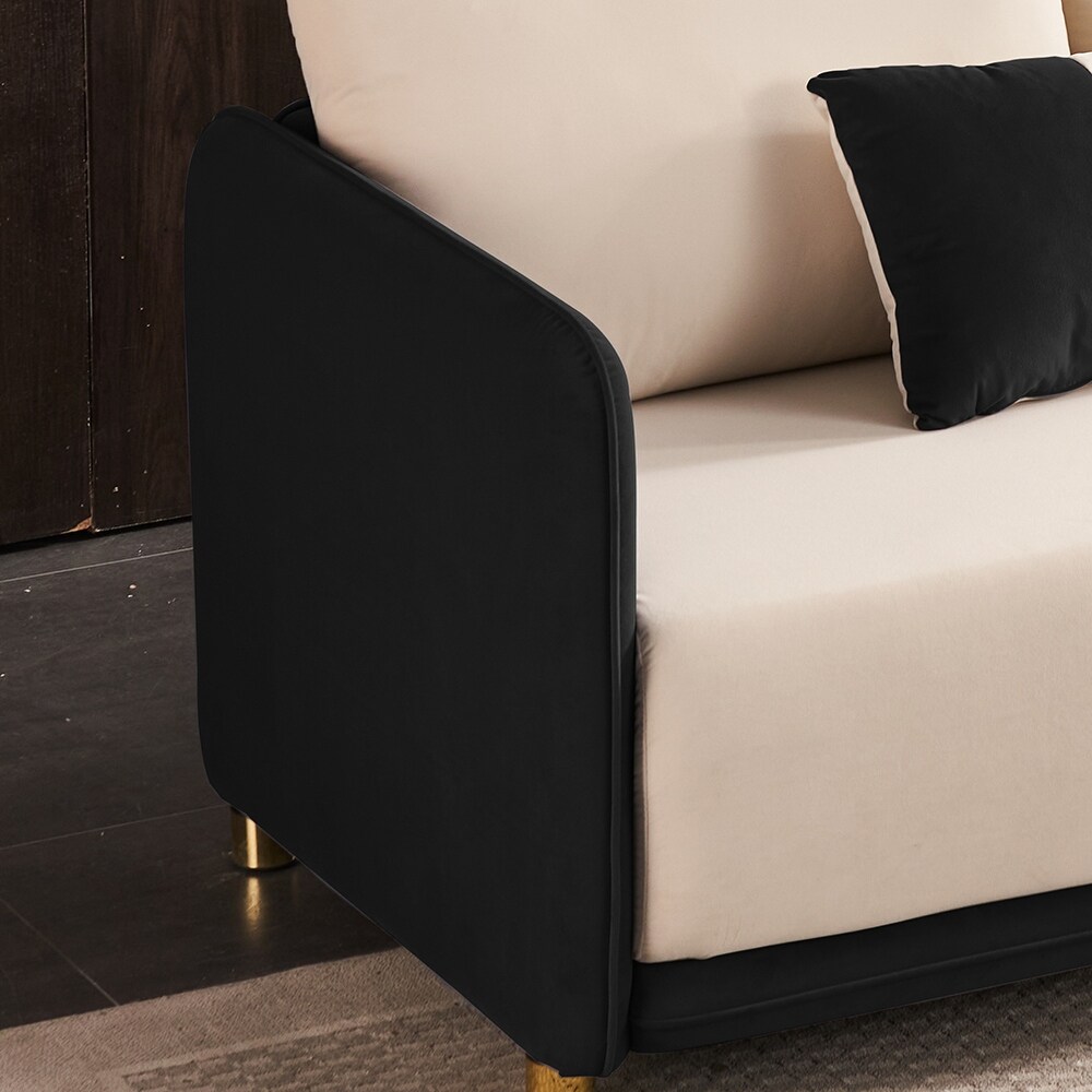 Modern Fabric 3 Seat Sofa with Two Pillows and Metal Legs