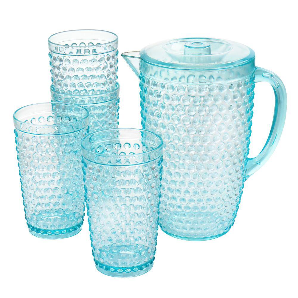 GIBSON HOME Malone 5-Piece Plastic Pitcher and Tumbler Set in Light Blue 985116861M