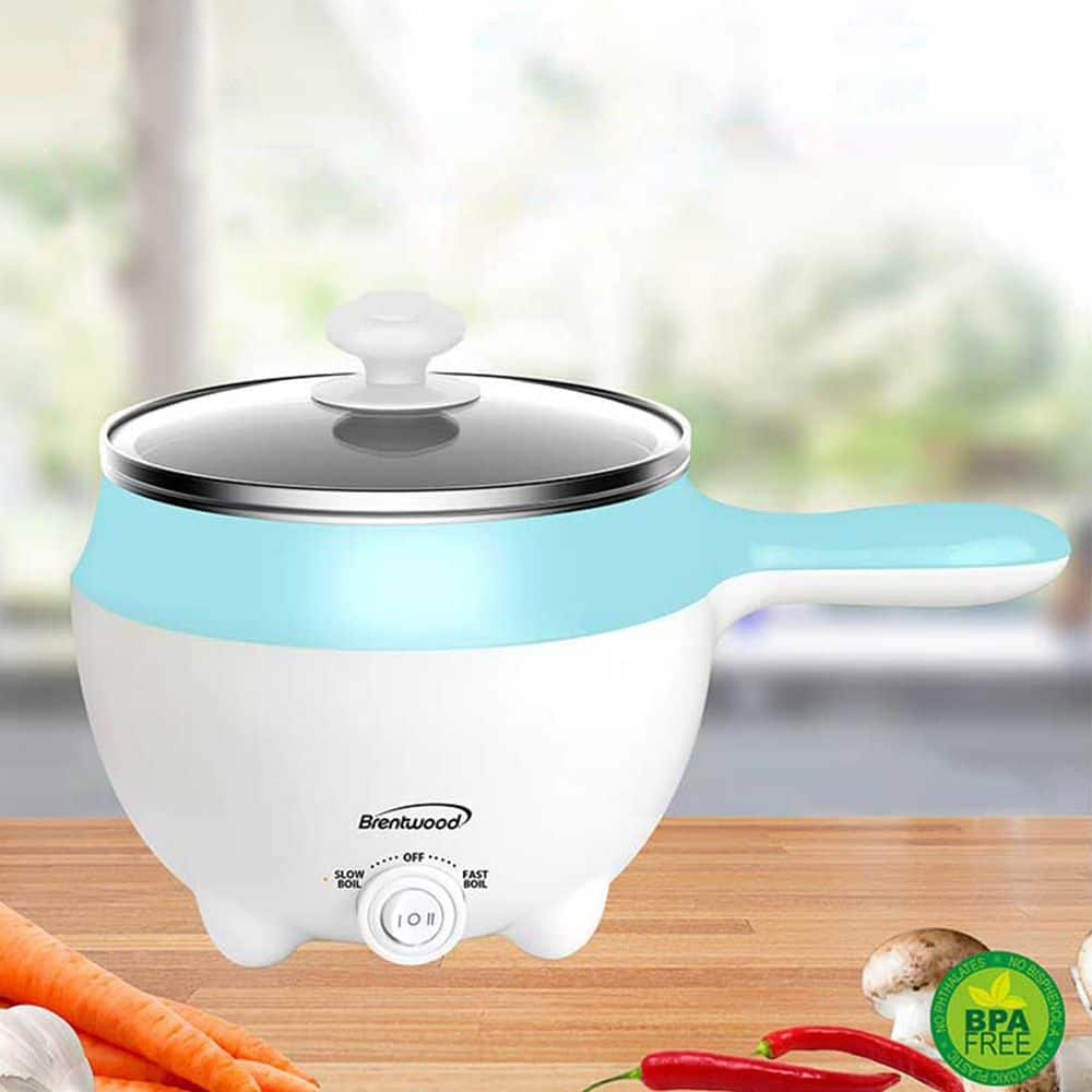 Brentwood Stainless Steel 1.6 qt. Blue Electric Hot Pot Cooker and Food Steamer 985117017M