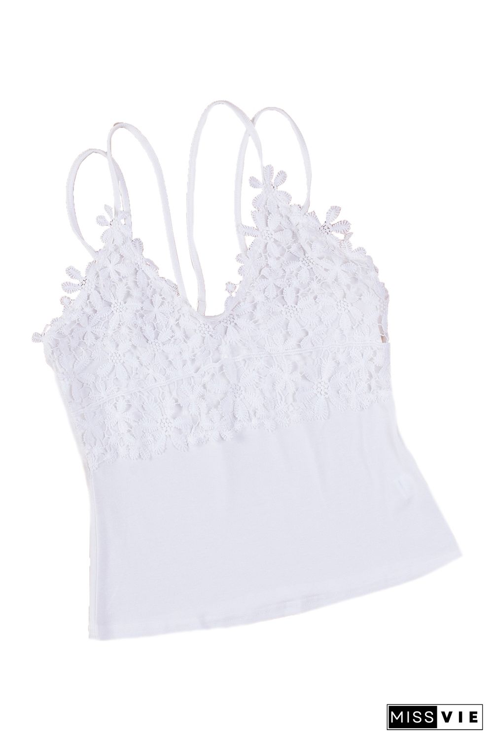 White Lace Overlay Strappy Hollow-out Tank Top