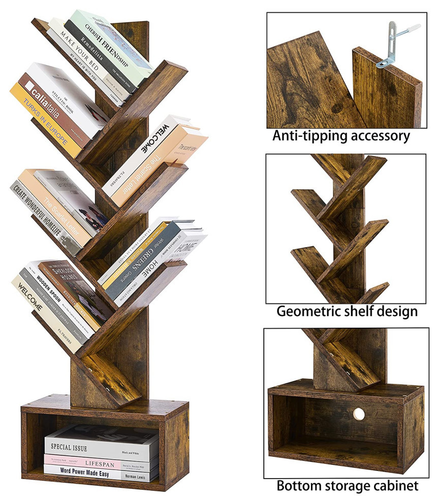 Modern 6 Tier Tree Bookshelf with Drawer   Midcentury   Bookcases   by Imtinanz  LLC  Houzz