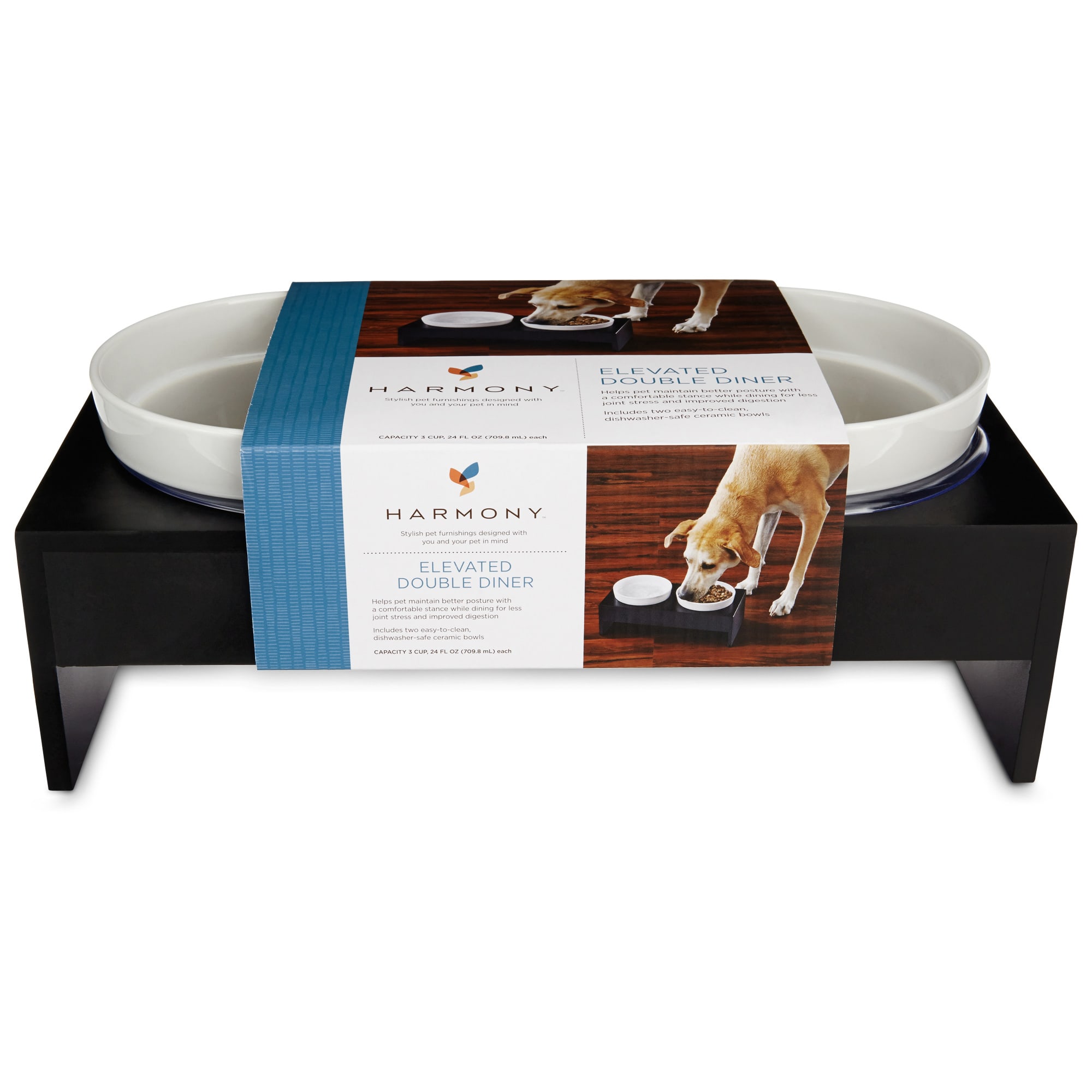 Harmony Elevated Double Diner for Dogs， 3 Cups