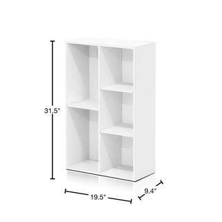 Furinno Tropika 31.5 in. White Faux Wood 5-shelf Standard Bookcase with Storage 11069WH