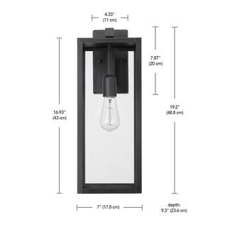 Hampton Bay Matte Black Farmhouse Outdoor 1-Light  Wall Sconce with Clear Glass Shade 44772