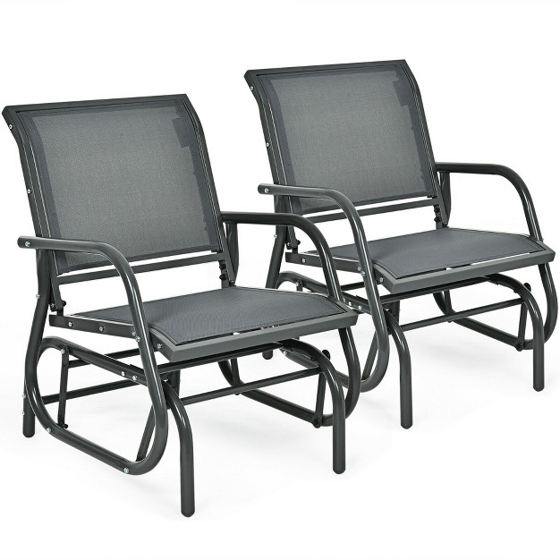 Costway 2pcs Patio Swing Glider Chair Single Rocking Chair Yard Outdoor Grey