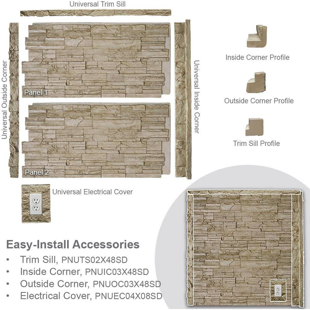 Ekena Millwork 3 in. x 48 in. Universal Outside Corner for StoneWall Faux Stone Siding Panels PNUOC03X48SR