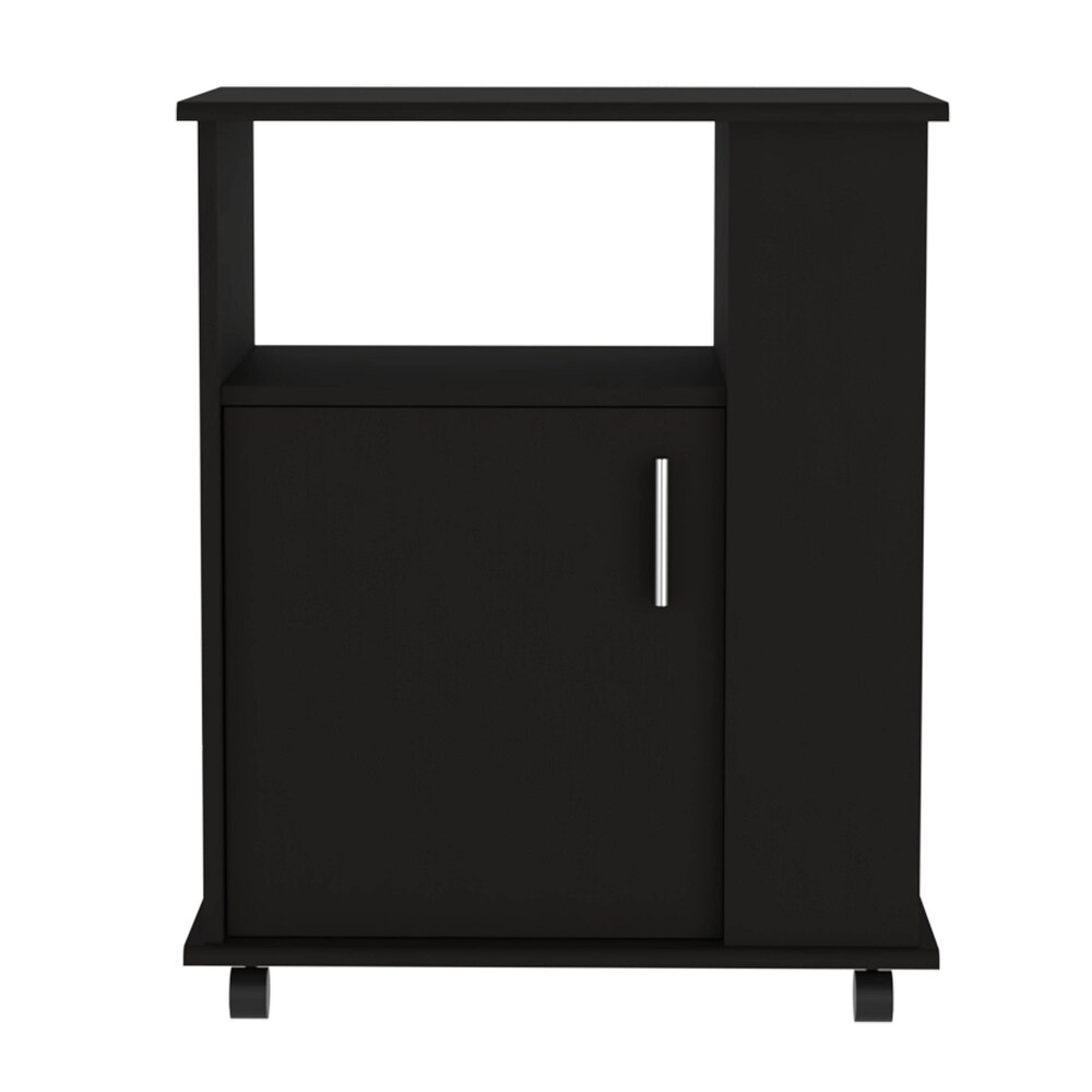 FM Furniture Clayton Microwave Cabinet with 3 Open Side Shelves  Cabinet  and Caster Wheels